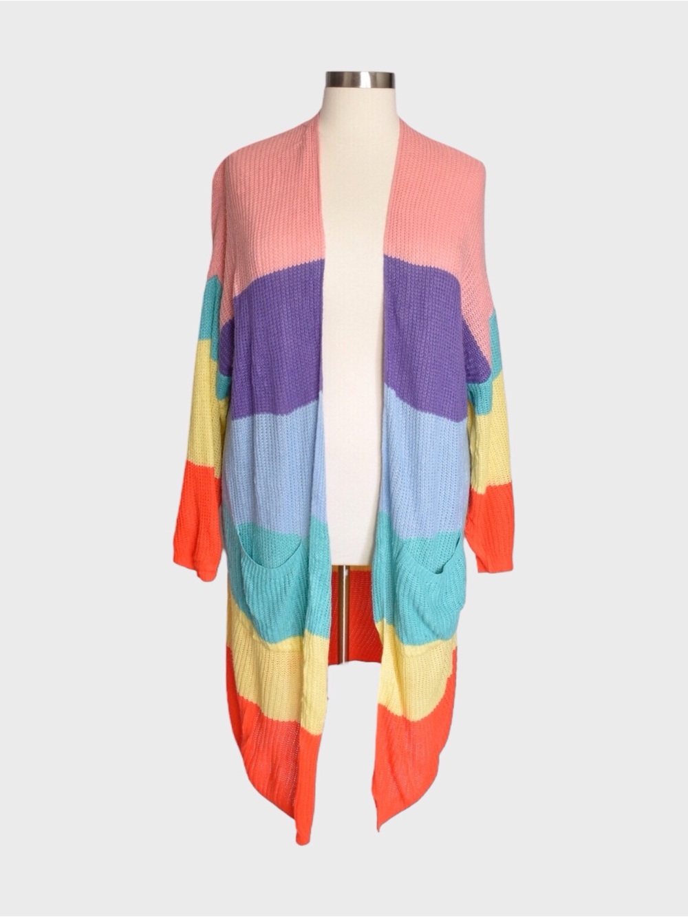 Joress Curve Rainbow Colorblock Longline Duster Cardigan